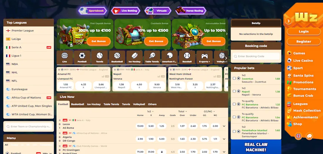 Wazamba Sportsbook and Casino Screenshot